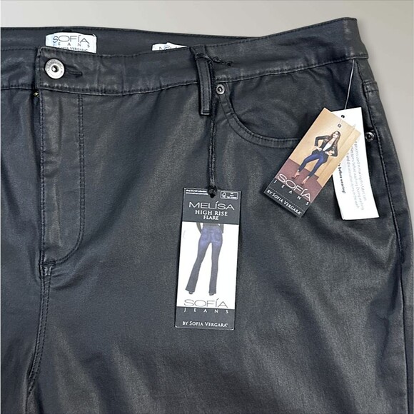 NWT Sofia Jeans by Sofia Vergara Melisa High Rise Flare Coated Black Size 26W - Picture 3 of 8